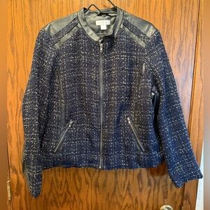 Women's Navy Tweed Jacket with Black Accents-Brand New